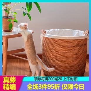ins风藤编脏i衣篓轻奢脏衣服收纳筐编织桶带盖家用大号脏衣篮日式