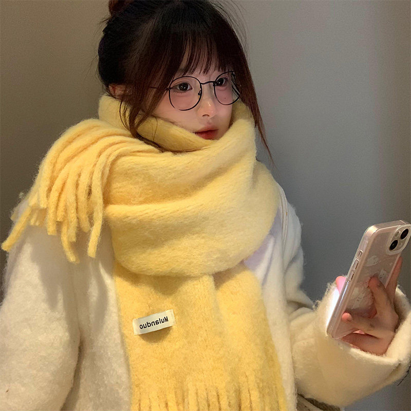 黄色针织毛线围巾女冬季2