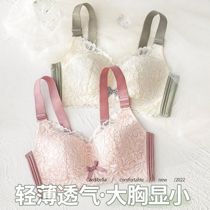 夏天内衣女无钢圈收副乳防下垂大胸显小胸聚拢薄款大码文胸罩夏季