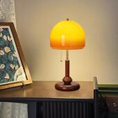 复古台灯落日灯氛围灯新房礼物轻奢复古实木琉璃高级感卧室床头灯