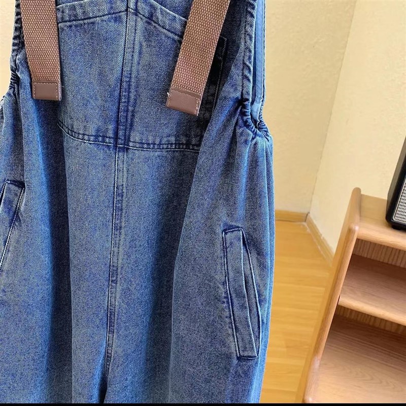 秋季大码女装胖mm显瘦遮肚蕾丝袖衬衫打底上衣宽松牛仔背带裤套装