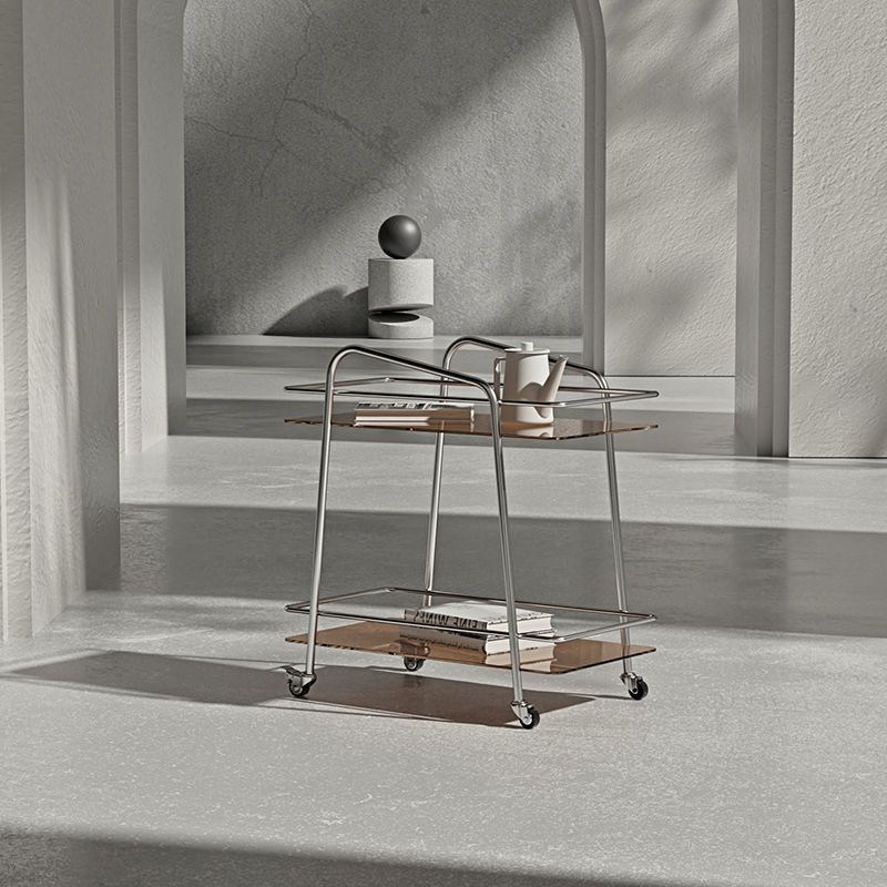 中古餐车边几简约移动角几玻璃酒水车不锈钢客厅极简置物架小推车
