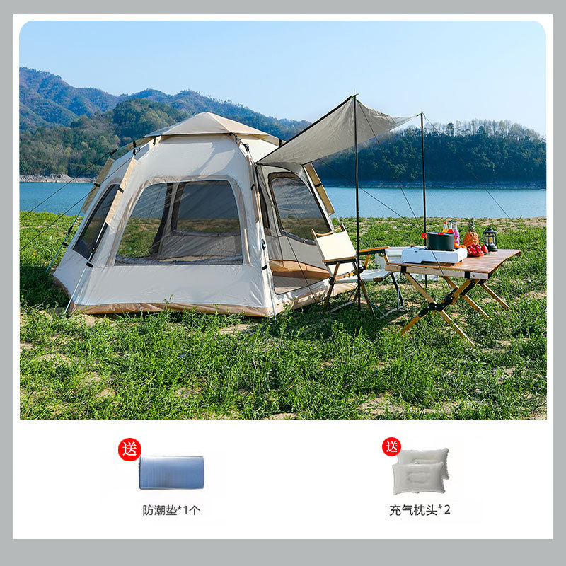 速开野营防水防晒帐篷3-5人家庭户外沙滩公园露营全自动六角帐篷