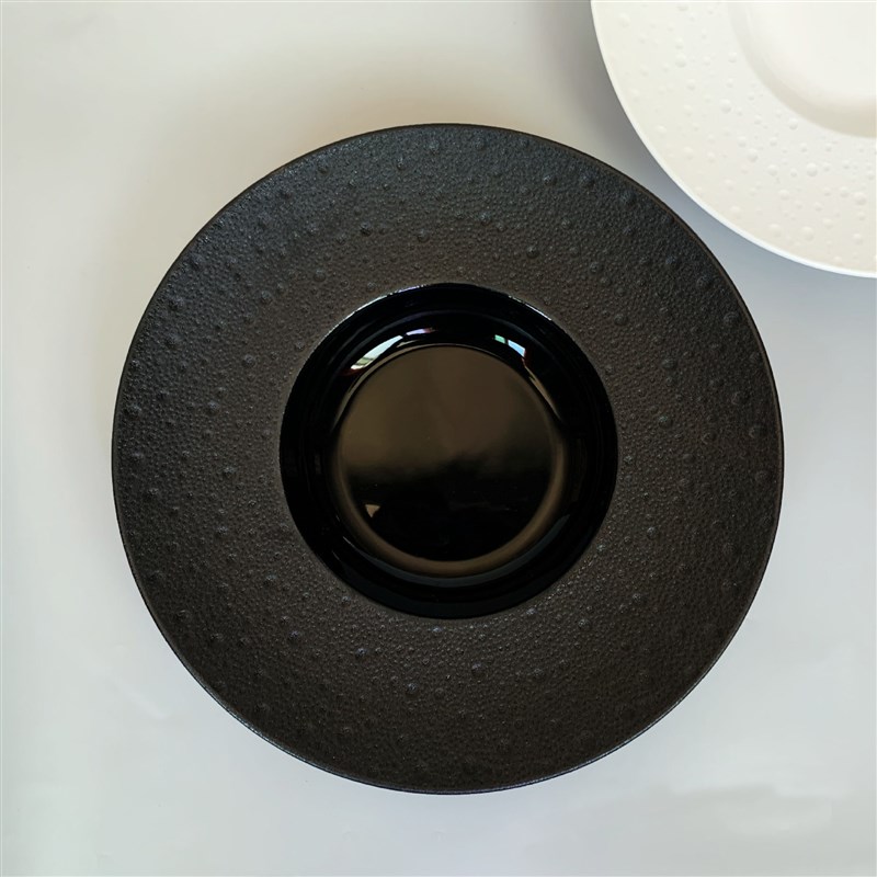 陶瓷草帽盘意面沙拉黑白盘子创意酒店特色餐具摆盘流星雨汤盘圆盘