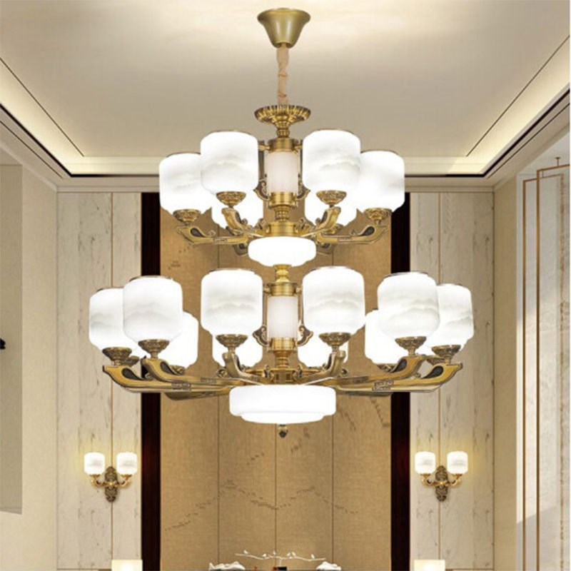 新中式大吊灯复式楼别墅客厅楼中楼酒店售楼部大厅楼梯吊灯