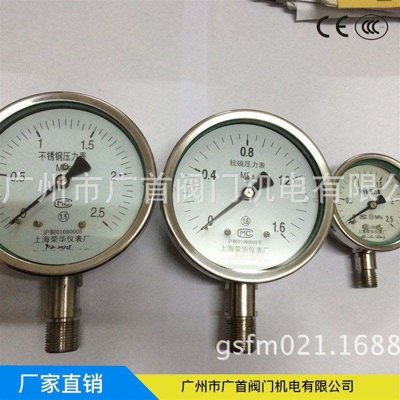 厂家直销  304不锈钢压力表 Y60B/Y100B/YN100B 耐震不锈钢压力表