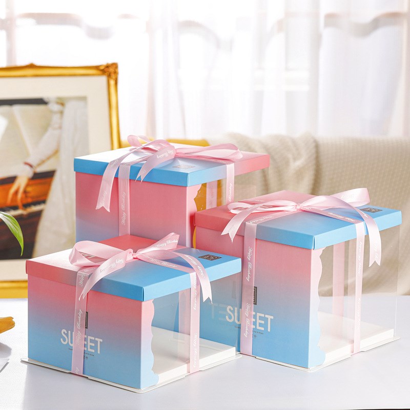 透明生日蛋糕盒子6 8 10 12寸三合一塑料双层加高蛋糕包装盒印制