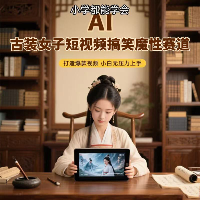 AI文字生成古装女子搞笑短视频平面广告设计