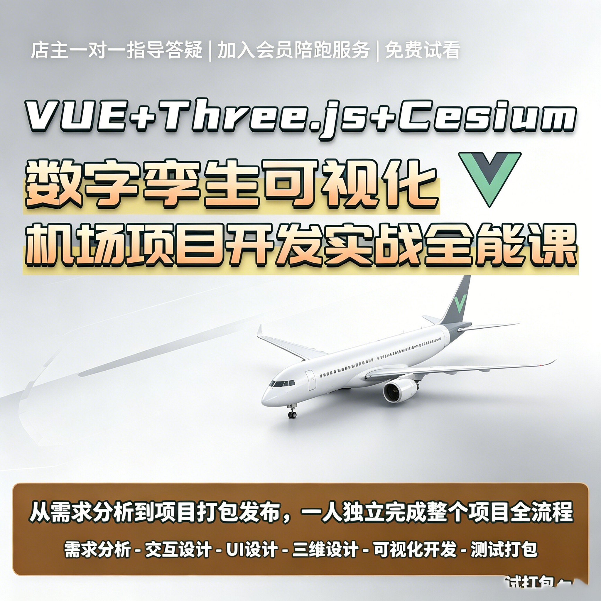 Vue3端系统教学数字孪生可视化大屏实操教程商业项目实战落地教程