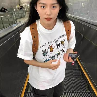 短袖T恤女2025新款爆款夏季纯棉正肩设计感宽松小众美式半袖上衣