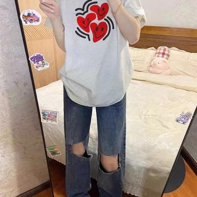 重磅纯棉短袖女t恤夏2025新款宽松慵懒风小众设计感半袖体恤上衣
