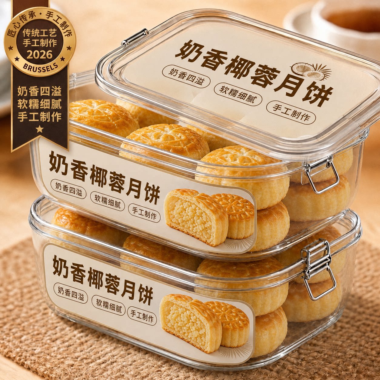 椰蓉月饼奶香椰蓉小月饼下午茶点心上海糕点手工正宗清真月饼广式