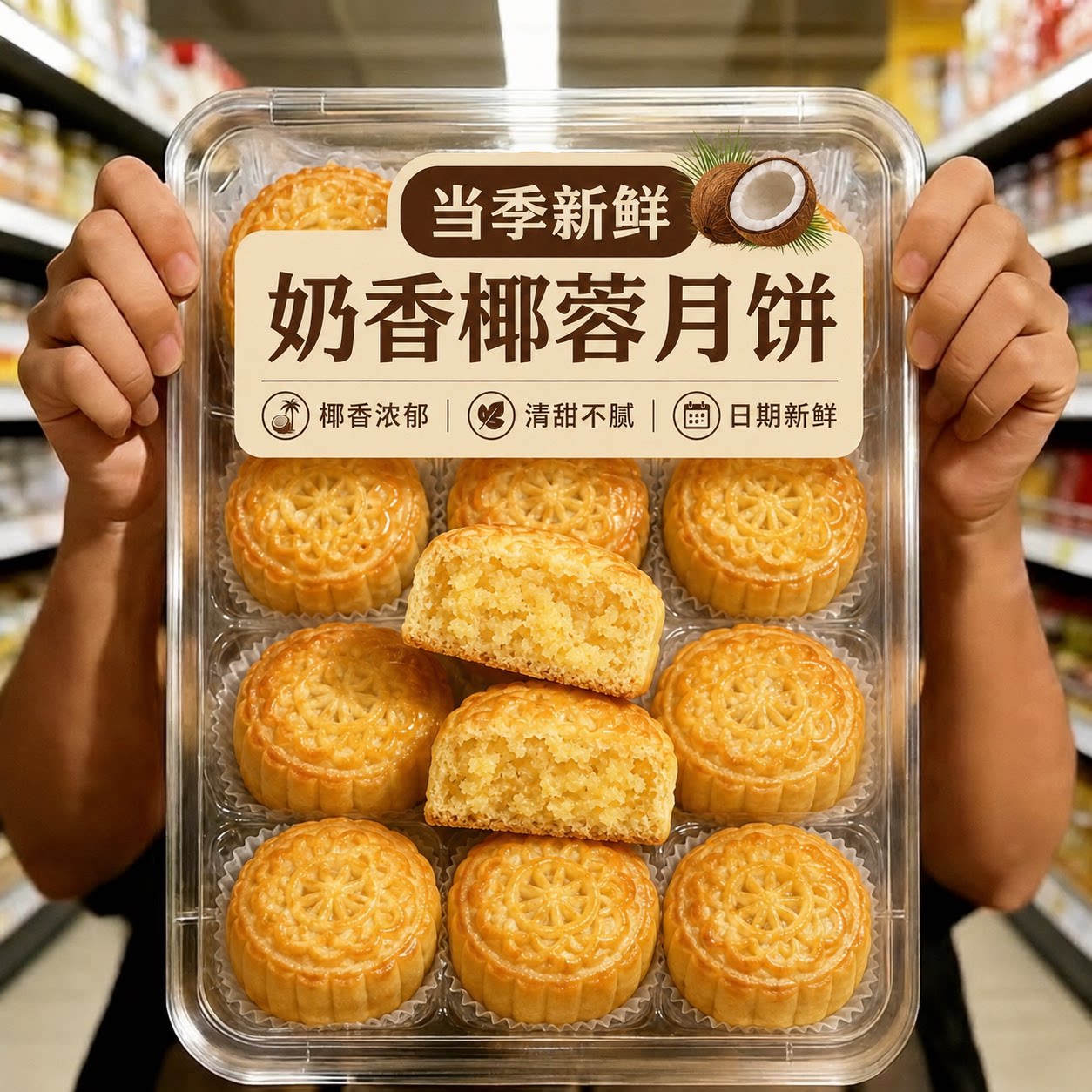 椰蓉月饼奶香椰蓉小月饼下午茶点心上海糕点手工正宗清真月饼广式