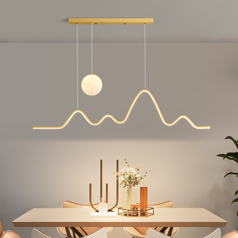 餐厅吊灯极简创意月球长条艺术吧台灯北欧设计师餐桌饭厅线条灯具