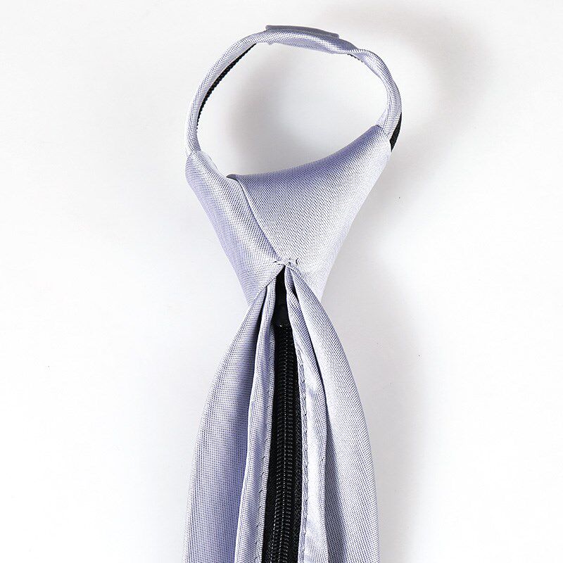 正装银色纯色拉链男士商务领带结婚新郎西服衬衫免打高端格子领结