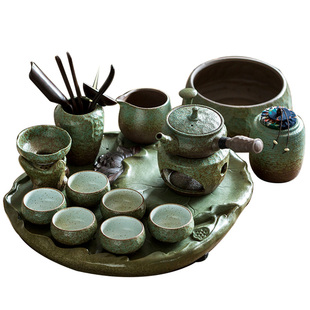粗陶功夫茶具套装 日式 家用陶瓷茶盘办公室小茶台茶杯茶壶