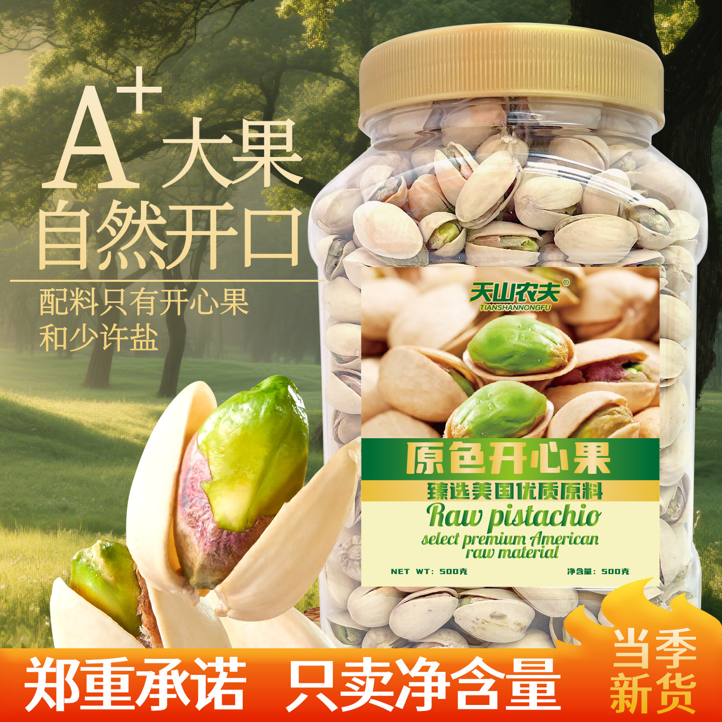 天山农夫原色开心果无漂白2026新货散装坚果特产炒货大果零食
