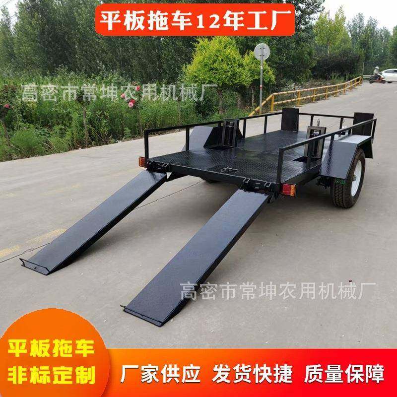 厂家供应重型平板拖车1.5吨可伸缩爬梯拖车挖掘机工程车运输车