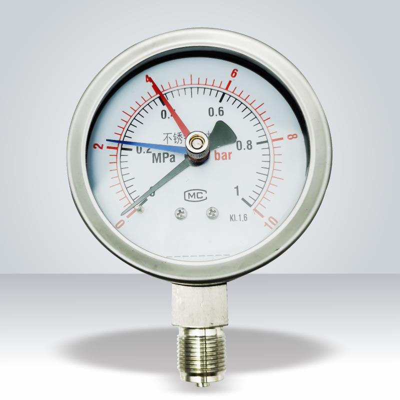 江苏不锈钢压力表YB-100水压液压气压油压M20*1.5三针式仪表
