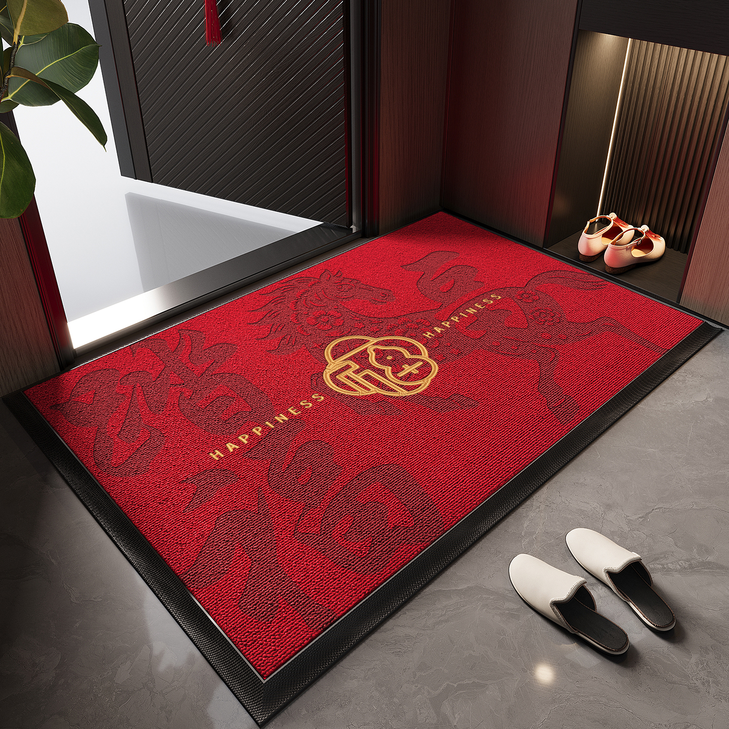 入户门地垫大门口防滑脚垫红色喜庆高端别墅地毯耐脏除尘免洗门垫