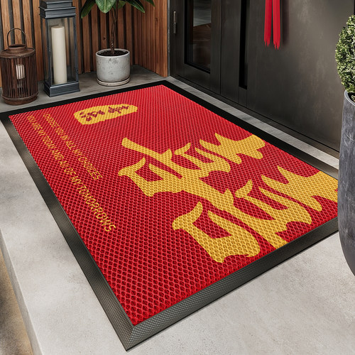 入户门地垫红色喜庆高端防滑脚垫耐脏除尘高弹地毯玄关大门口门垫