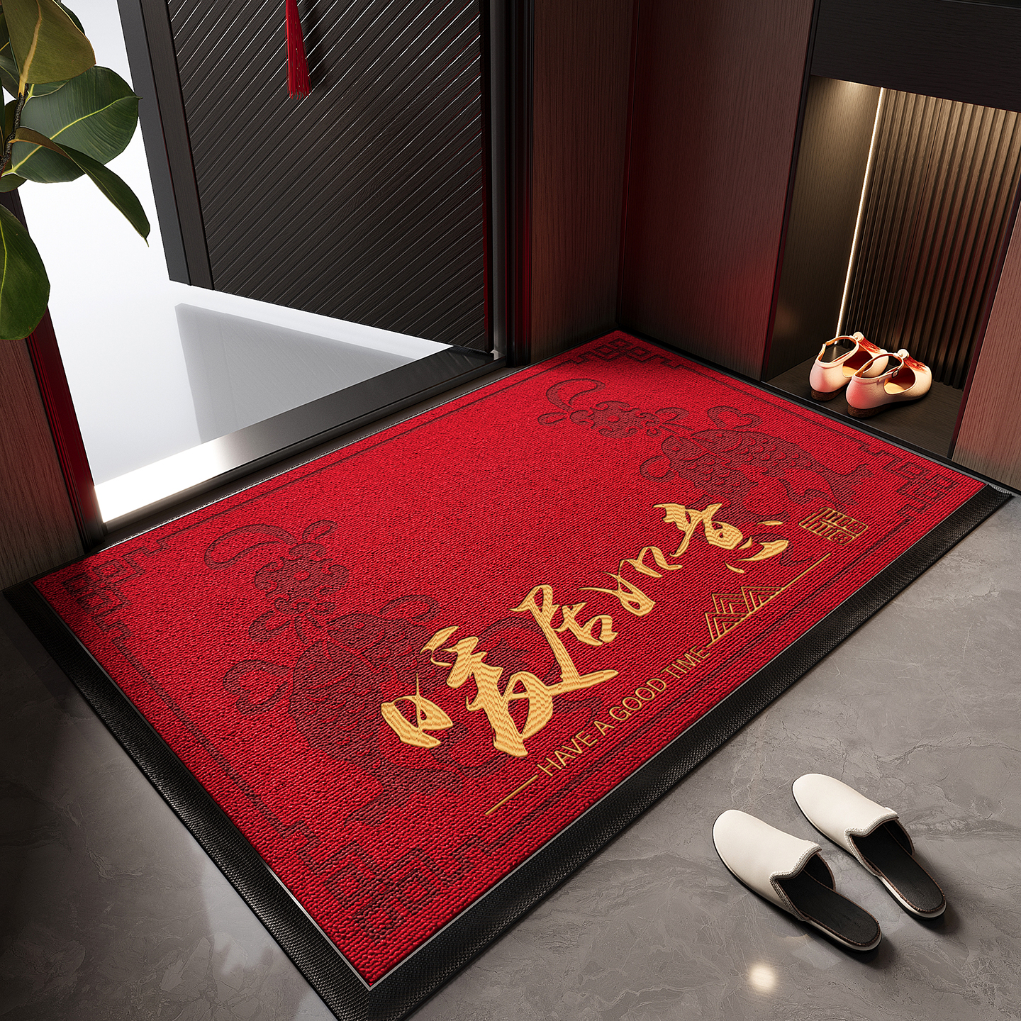 入户门地垫红色喜庆高端防滑门垫
