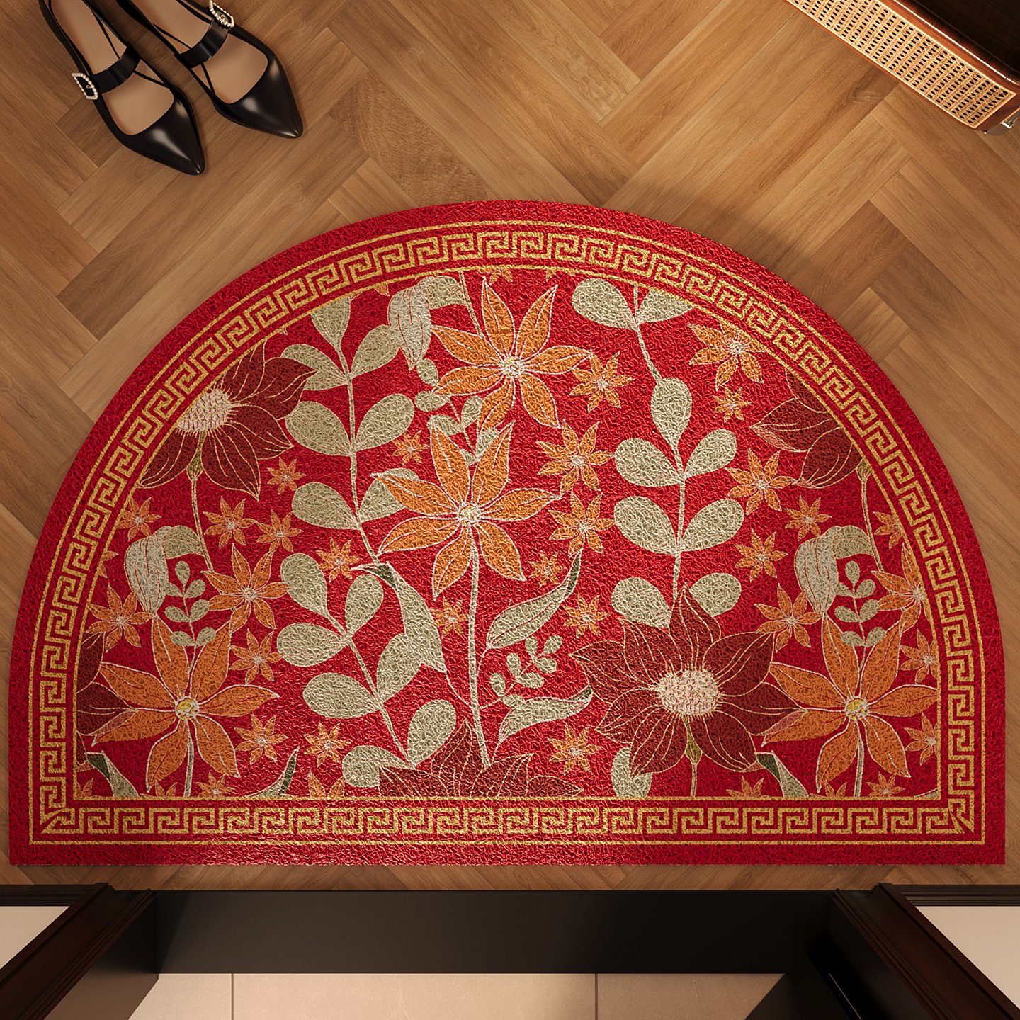 入户门地垫红色喜庆丝圈PVC防滑