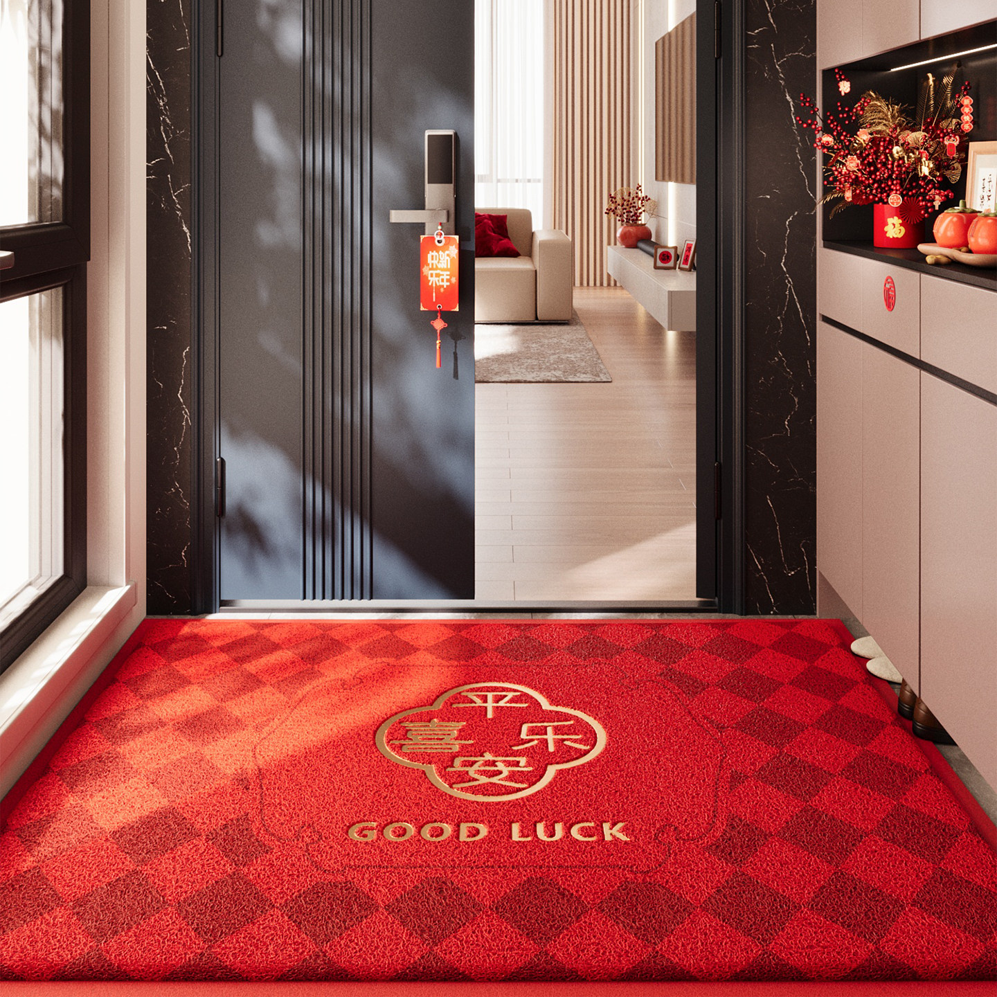 玄关门垫入户门地垫防滑脚垫红色压花丝圈高级感耐脏除尘免洗地毯,居家布艺,入户地垫,淘宝优惠券,粉丝福利购,淘宝优惠卷