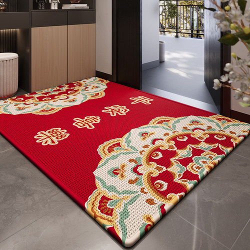 新中式入户门地垫红色玄关门口防滑脚垫耐脏除尘地毯2025新款门垫