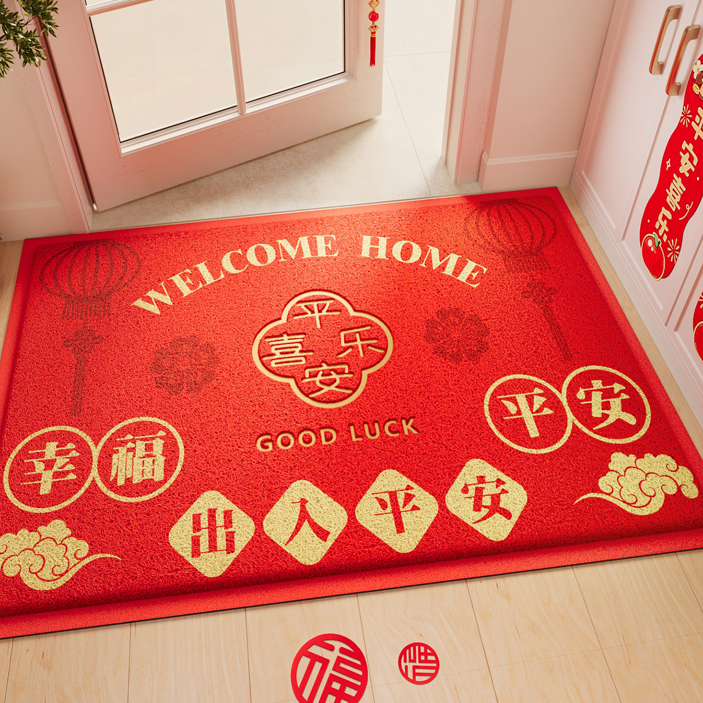 入户门地垫红色大门口进门脚垫防滑除尘耐脏耐磨除尘刮泥压花地毯