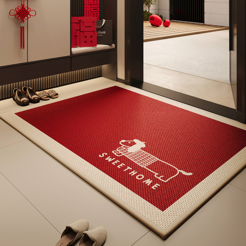 入户门地垫红色大门口防滑脚垫玄关编织高级感地毯耐脏除尘免打理