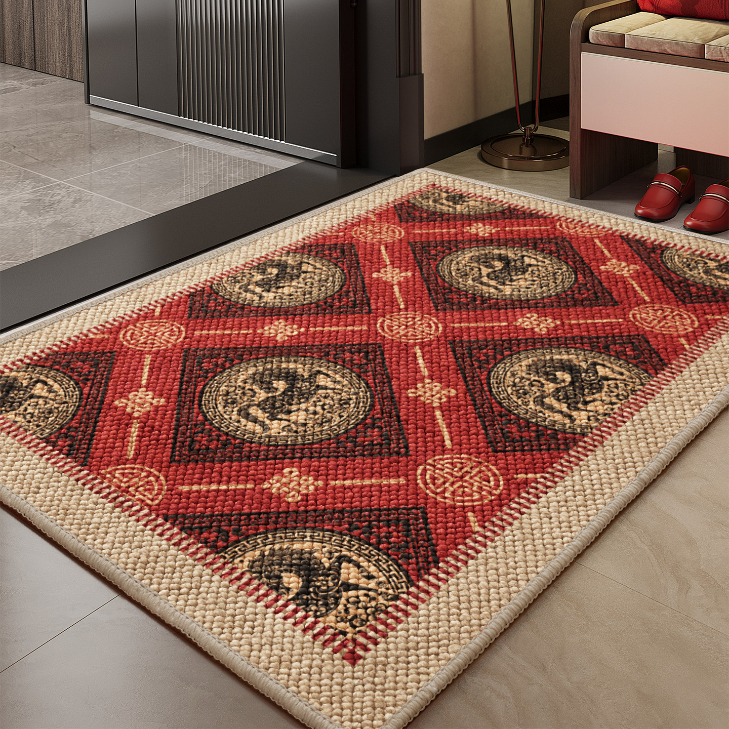 入户地垫高级感红色大颗粒