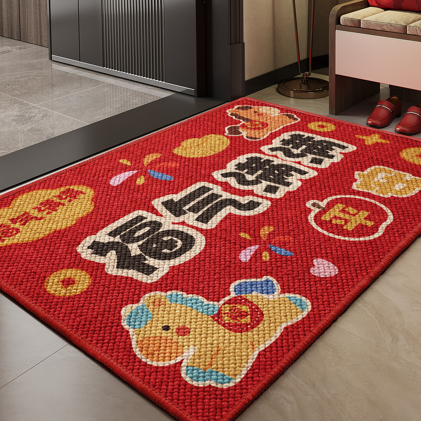 卡通入户门地垫红色马年喜庆防滑脚垫高级感玄关进门地毯门垫定制,居家布艺,入户地垫,淘宝优惠券,粉丝福利购,淘宝优惠卷