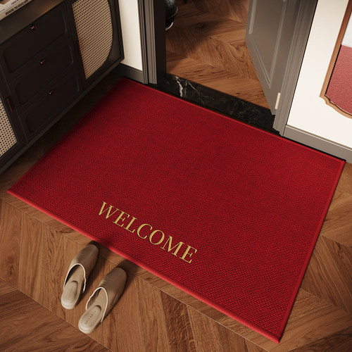 红色入户门地垫玄关大门口喜庆防滑脚垫耐脏除尘高端地毯刺绣门垫