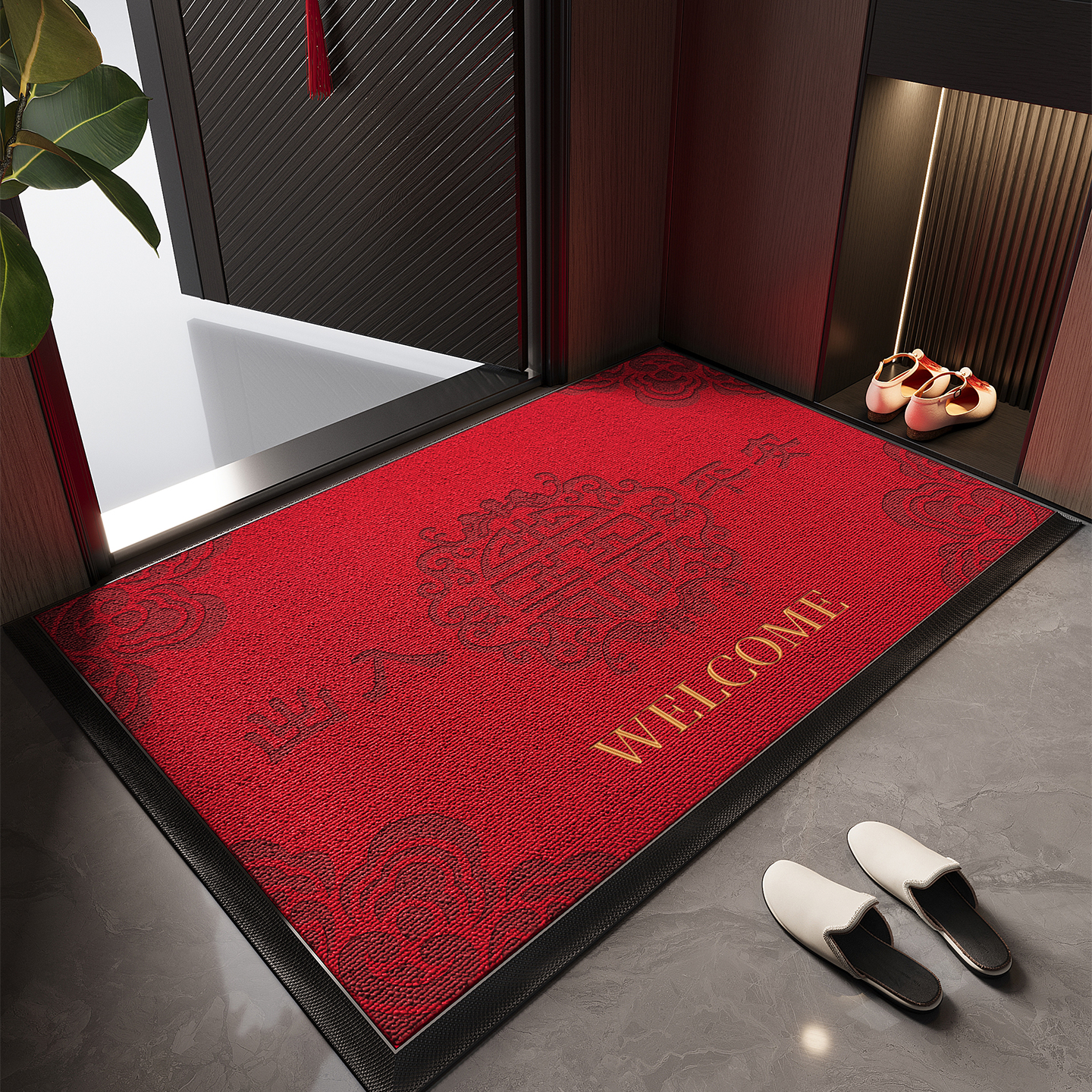 入户门垫大门口门垫红色地垫别墅玄关高级感防滑脚垫耐脏除尘地毯