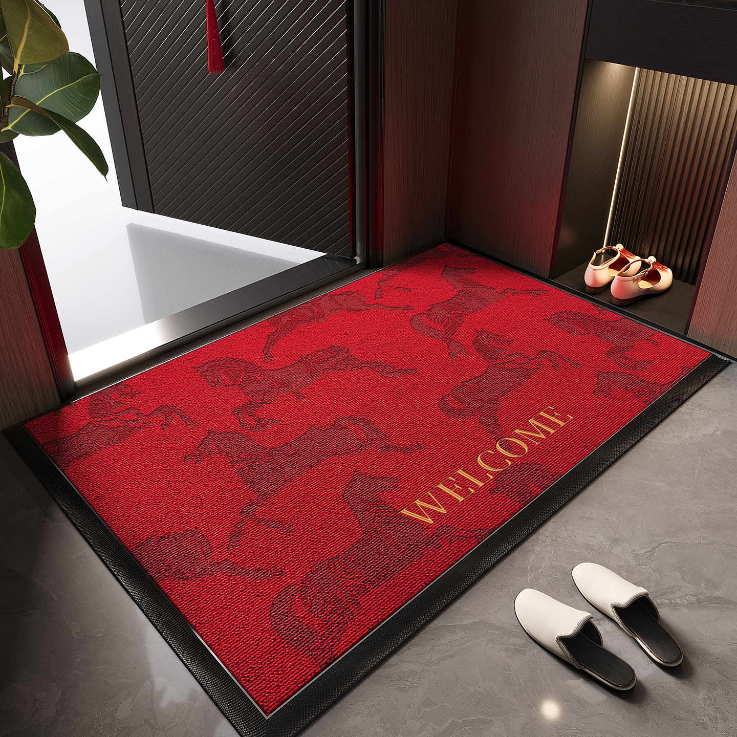 入户门地垫红色喜庆高端防滑门垫
