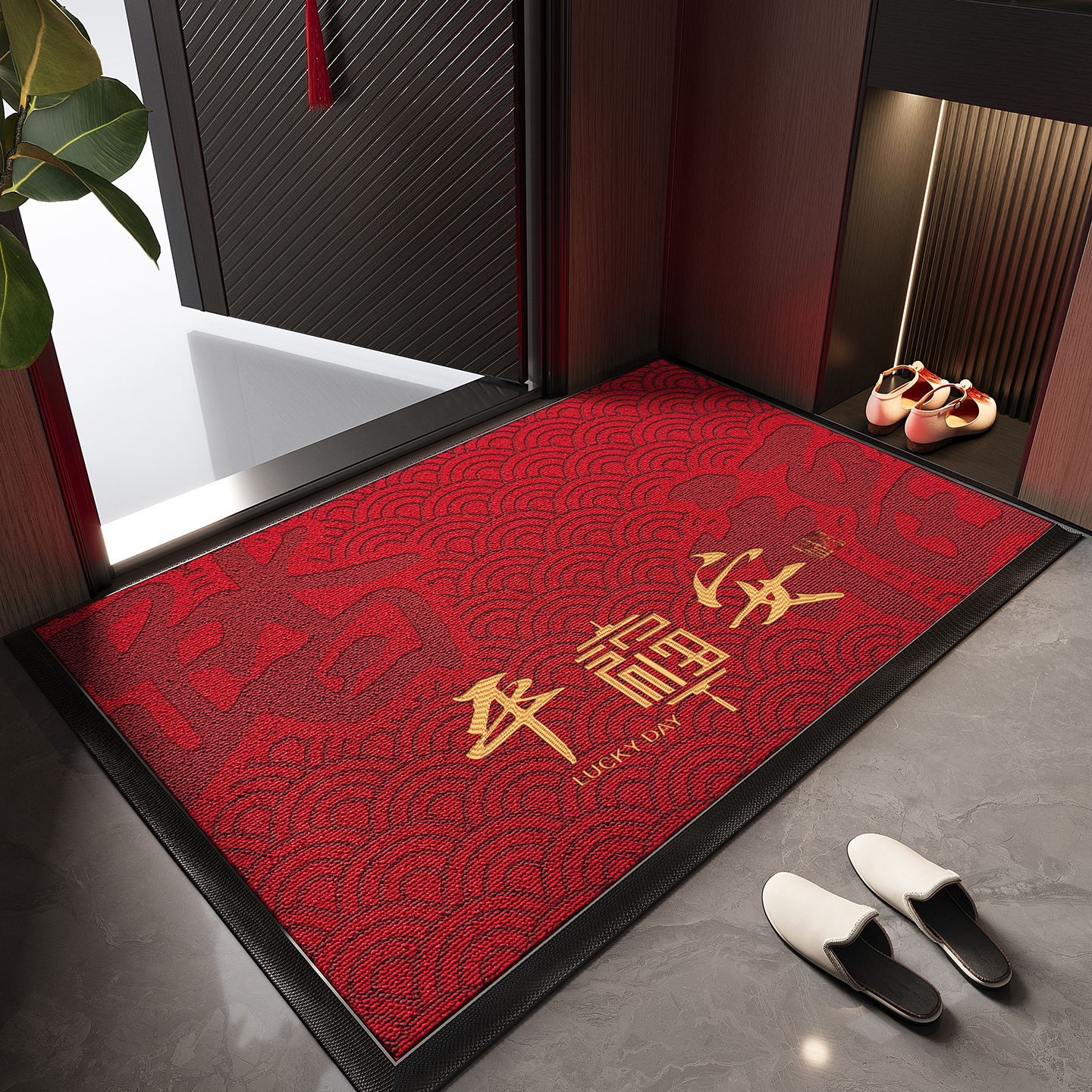 入户门地垫红色喜庆高端防滑门垫耐脏除尘地毯玄关大门口进门脚垫