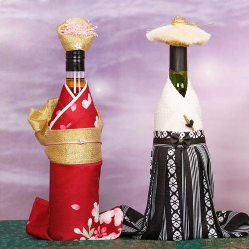 和服日料店装饰陈列摆件日系酒瓶套和服情侣红酒瓶衣