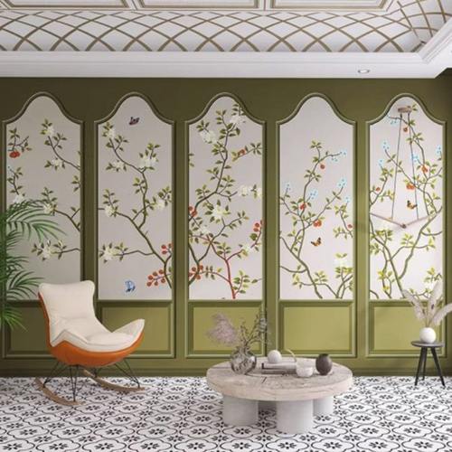 8d电视背景墙壁纸新中式山水墙纸壁画客厅卧室墙布大气花鸟影视墙