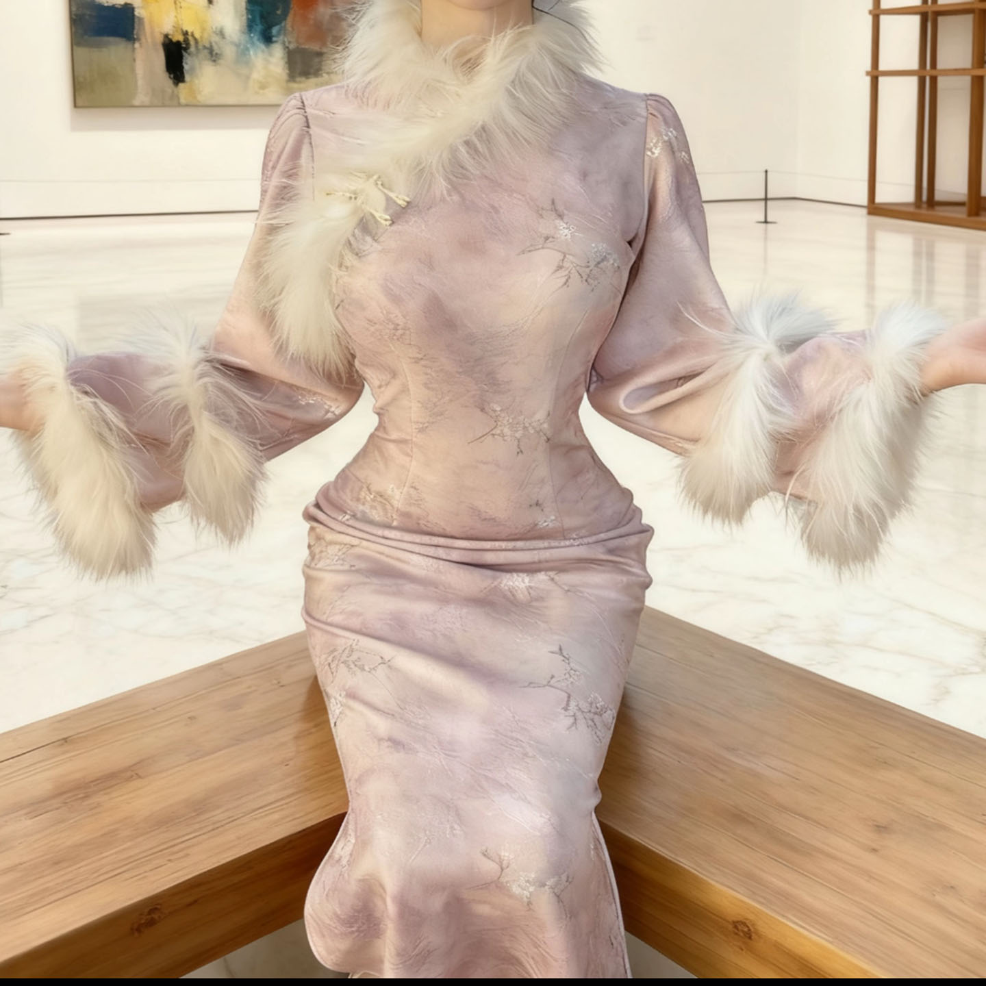 旗袍冬装国风新中式加绒江南水紫