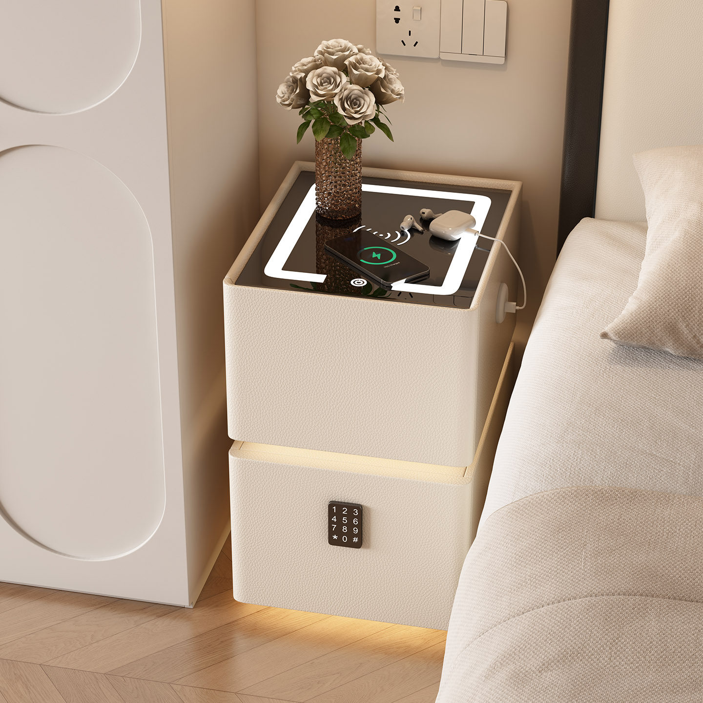 超窄悬浮床头柜轻奢高级小型储物收纳现代简约卧室智能实木床边柜,住宅家具,床头柜,淘宝优惠券,粉丝福利购,淘宝优惠卷