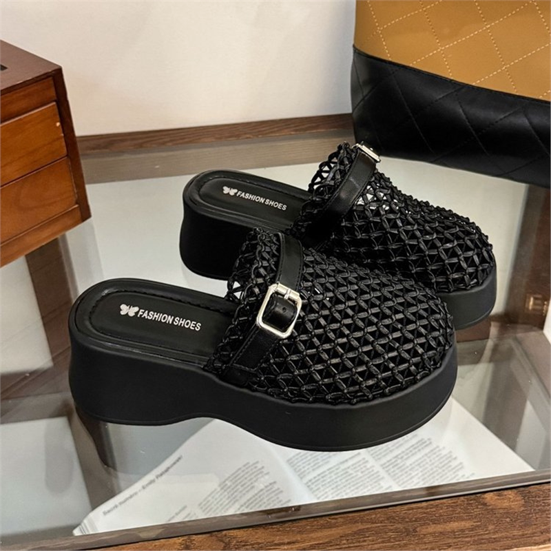 女鞋拖鞋包头拖包头平底PU中跟35cm橡胶