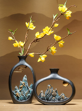 新中式禅意花瓶摆件插花客v厅酒柜电视柜博古架装饰办公室茶室摆