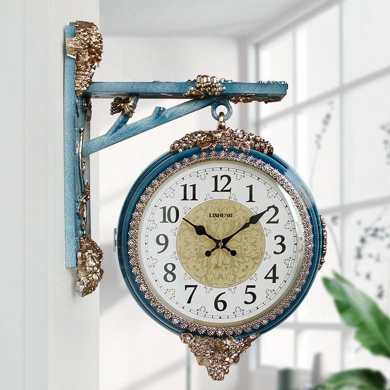 丽盛欧式大气双面挂钟客厅静音石英钟表I创意家用挂表时尚个性时