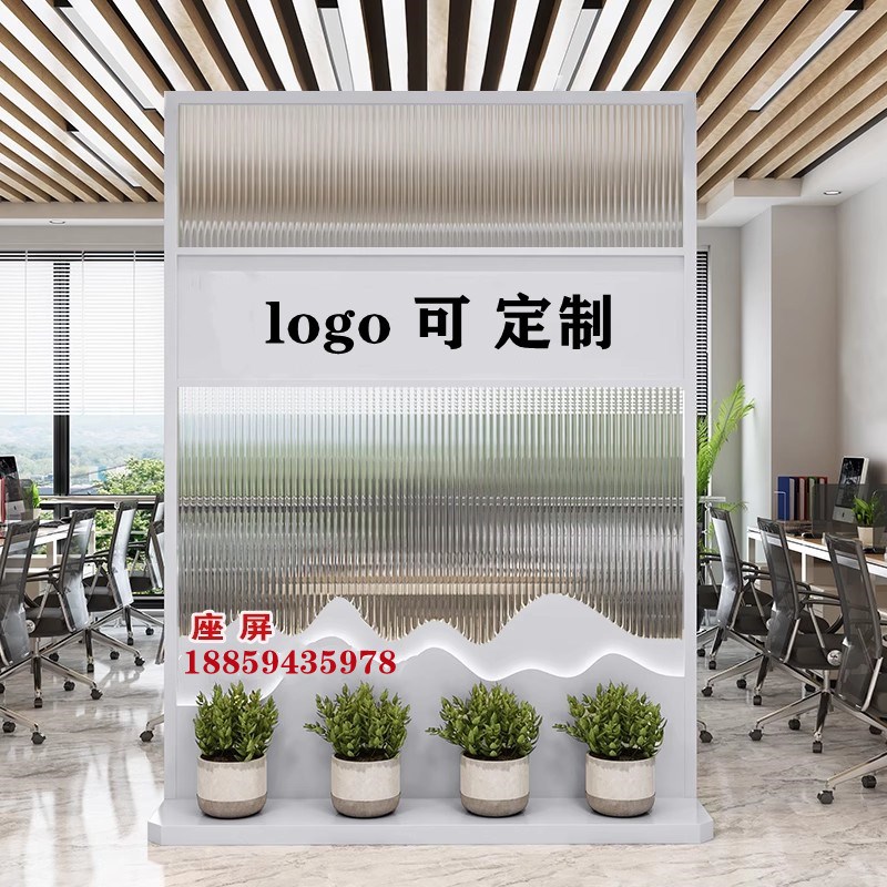 简约现代logoj背景形象进门屏风公司入户玄关前台办公室移动隔断