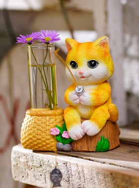 古法养鱼缸装饰熊猫钓鱼翁微景观水族流水器鱼P池假山造景庭院摆