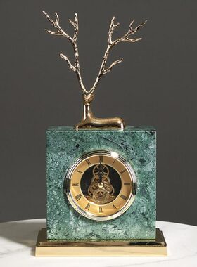 大理石创意时钟书桌钟摆件座钟装饰铜轻奢装饰品客厅电视柜摆欧式