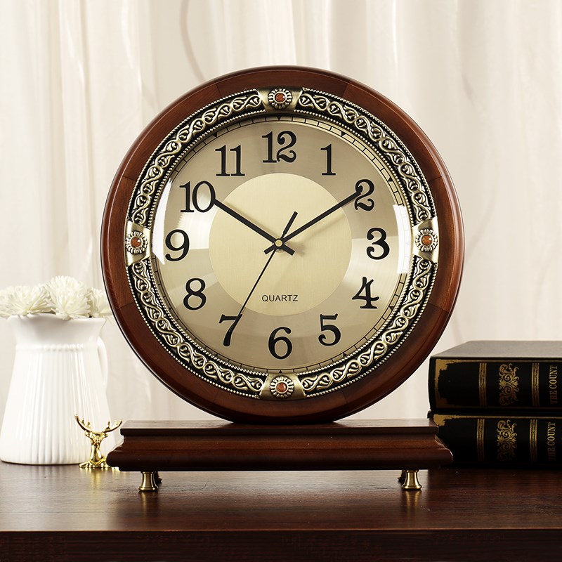 汉时台钟客厅钟表家用装饰坐钟欧式木质时钟电视柜静音W座钟HD297