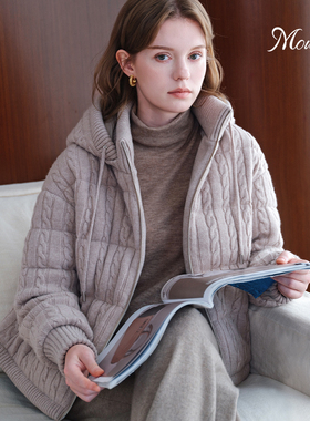 Mountlis蒙缇羊毛羊绒加厚鹅绒服老钱风高级感绞花针织羽绒服外套