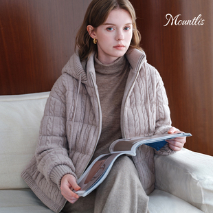 Mountlis蒙缇羊毛羊绒加厚鹅绒服老钱风高级感绞花针织羽绒服外套